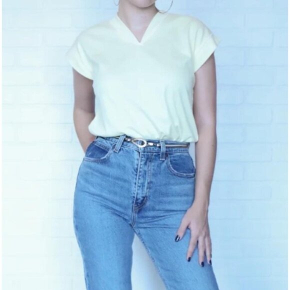 Vintage JASON MAXWELL Cap Sleeve 90s Yellow Top Shirt Size Small - Picture 1 of 6